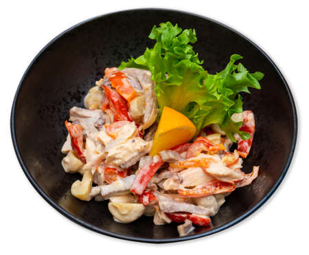 Chicken, mushroom and vegetable salad with sauce.の写真素材