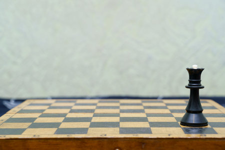 A black king piece is positioned on a chessboard, highlighting a moment of victory or defeat in a...