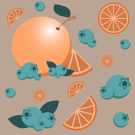 Vector orange and blueberries seamless patternのイラスト素材
