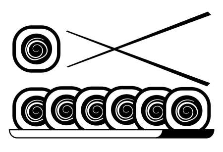 Simple vector illustration of sushi set in black and white colorsのイラスト素材