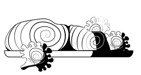 Simple vector illustration of salmon served with broccoli in black and white colorsのイラスト素材