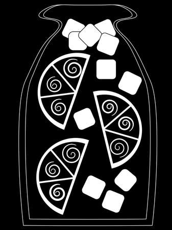 Simple black and white vector illustration of orange juice bottleのイラスト素材