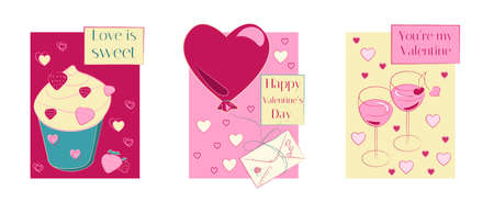 Fun and cute doodle style Valentines Day greeting cardsのイラスト素材