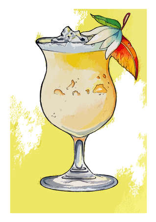 Colorful vector illustration of pina colada coctail in watercolor styleのイラスト素材