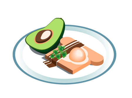 Vector isometric sandwich with egg and bacon served with fresh avocadoのイラスト素材
