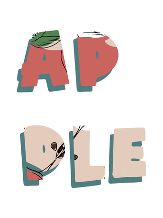 Vector lettering with apple fruit design. Suitable for packaging, print, and design. Isolated on white backgroundのイラスト素材