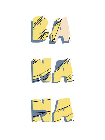 Vector lettering with banana fruit design. Suitable for packaging, print, and design. Isolated on white backgroundのイラスト素材