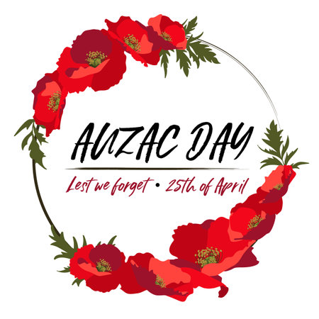 Remebrance day poppy flower circle template with textのイラスト素材