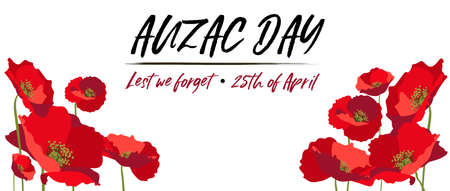 Remembrance day horizontal banner layout with red poppies on white backgroundのイラスト素材