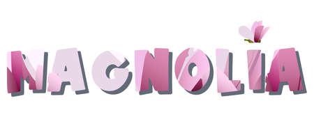 Magnolia word lettering. Label and  design element. Isolated on white backgroundのイラスト素材