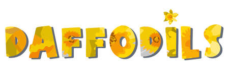 Daffodils word lettering. Label design element. Isolated on white backgroundのイラスト素材