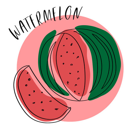 Ripe and colorful watermelon in trendy doodle style