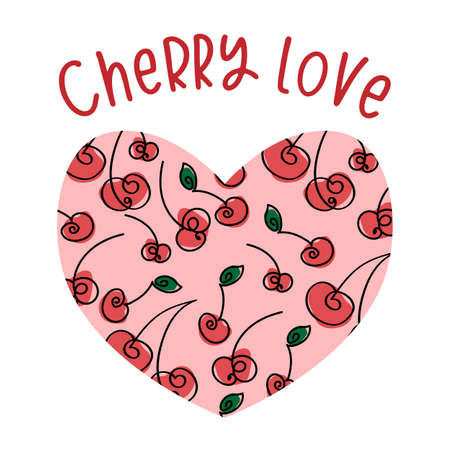 Cherry love heart shaped vector background with various cherriesのイラスト素材