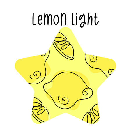 Lemon light star shaped background with lemons. Modern doodle design suitable label and print developmentのイラスト素材