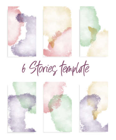 6 colorful watercolor social media stories background setの写真素材