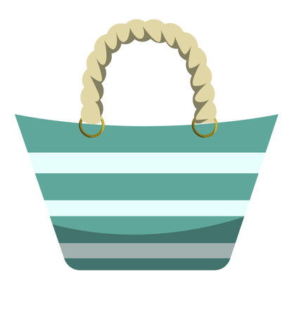 Blue beach bag with white stripes and rope handle isolated on white backgroundのイラスト素材