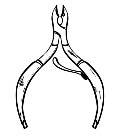 Sketch of pedicure nippers black lineart on white backgroundのイラスト素材