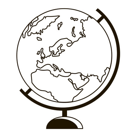 Vector school globe in black and white doodle style isolated on white backgroundのイラスト素材