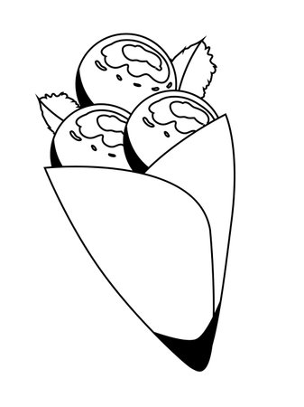 Black and white lineart ice-cream in a cone isolated on white backgroundのイラスト素材