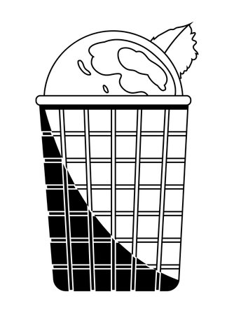 Black and white lineart ice-cream in a waffle isolated on white backgroundのイラスト素材