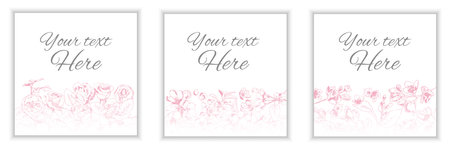 Set of three vector greeting card templates with pastel colored flowers on white backgroundのイラスト素材
