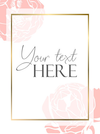 Flat style background template with pink silhouette roses on white background with golden frameのイラスト素材