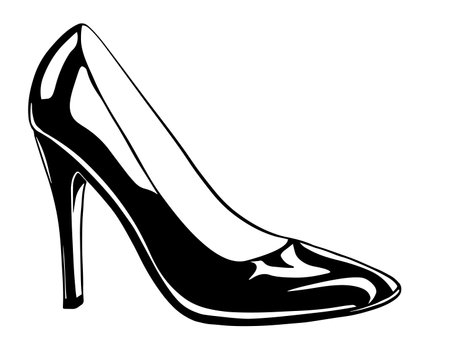 Vector lineart illustration of black high heel patent leather shoe isolated on white backgroundのイラスト素材