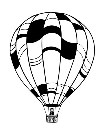 Vector black and white hot air balloon in lineart style isolated on white backgroundのイラスト素材