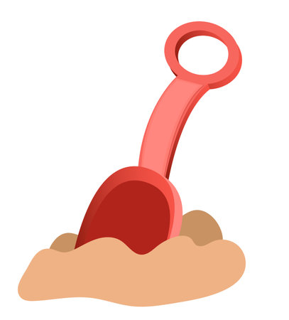 Kids red shovel with sand flat style isolated on white backgroundのイラスト素材
