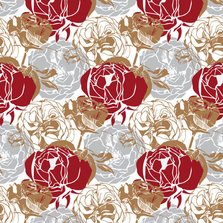 Vector seamless pattern with silhouette roses on white background baroque styleのイラスト素材