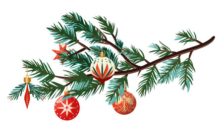 Christmas tree branch with ballsのイラスト素材