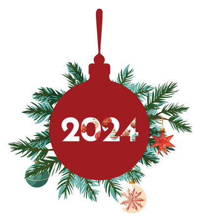 Red christmas ball card template with 2024 letteringのイラスト素材