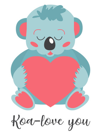 Cute koala valentine gift card vector cartoon style design isolated on white backgroundのイラスト素材