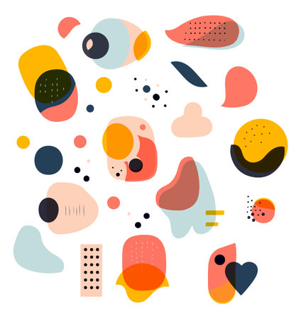 Abstract risograph textures and shapes set on white backgroundのイラスト素材