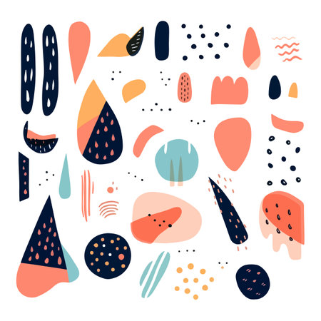 Abstract riso print effect shapes and dots set on white backgroundのイラスト素材