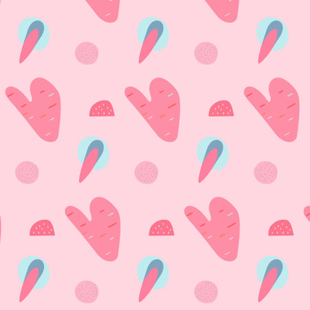 Vector pop art seamless pattern pink hearts and blue abstract elements on white background