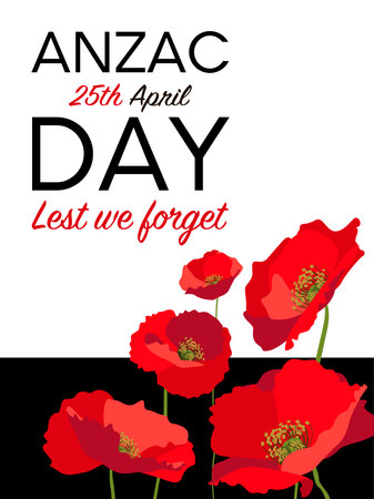 Anzac day vertical poster layout template with red poppies on white backgroundのイラスト素材