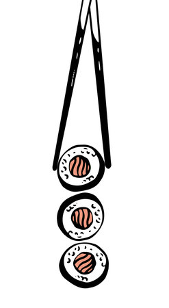 Hand drawn vector sushi and chopsticks isolated on white backgroundのイラスト素材