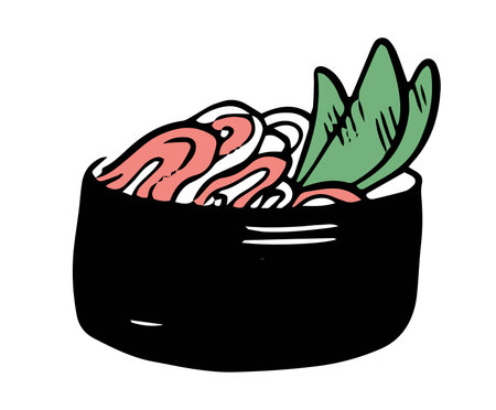 Single vector tuna and onion gunkan hand drawn doodle style side view isolated on white backgroundのイラスト素材