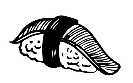 Single vector abalone sushi nigiri hand drawn doodle style side view isolated on white backgroundのイラスト素材