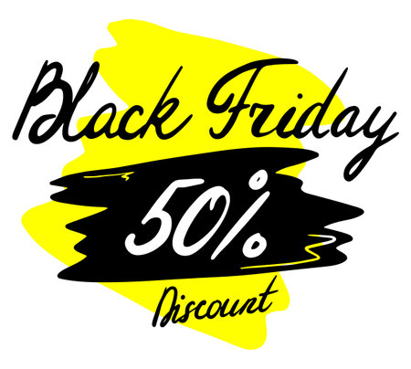 Vector abstract hand-drawn Black Friday advertisement tag banner with 50 percent sale discount textのイラスト素材