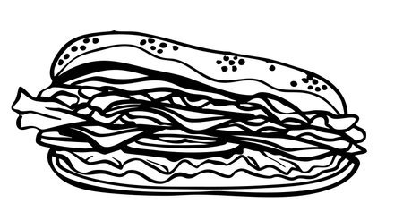 Philly cheesesteak sandwich vector doodle lineart style isolated on white backgroundのイラスト素材
