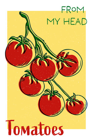 Red tomato vintage t-shirt design. From my head tomatoes art risography styleのイラスト素材
