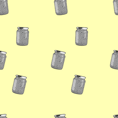 pickles in jars. Pattern of pickled realistic peas. Vector illustrationのイラスト素材