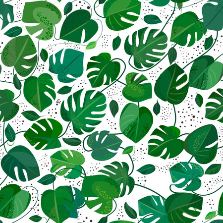Monstera leafs seamless pattern. Tropical vector illusrationのイラスト素材