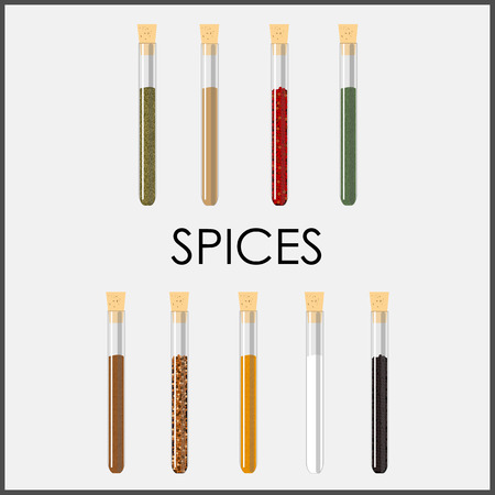spices in glass tubes collection.のイラスト素材