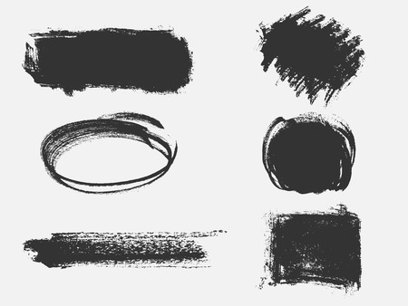 Set of black paint, ink brush strokes, brushes, lines. Dirty artistic design elementのイラスト素材