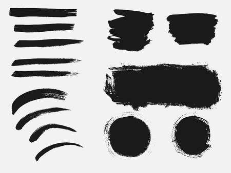 Set of black paint, ink brush strokes, brushes, lines. Dirty artistic design elementのイラスト素材