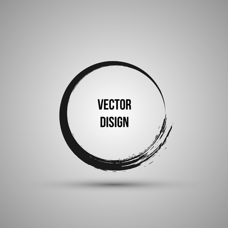 Hand drawn circle shape. Label, logo design element, frame. Brush abstract wave. Vector illustration.のイラスト素材