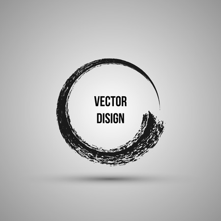 Hand drawn circle shape. Label, logo design element, frame. Brush abstract wave. Vector illustration.のイラスト素材